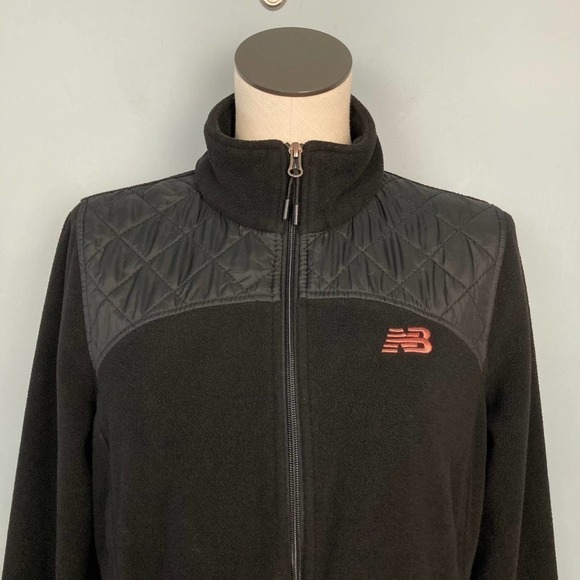 𝅺new Balance Women's Full Zip Fleece Jacket Quilted Yoke Rose Gold Logo Size M - Picture 2 of 12